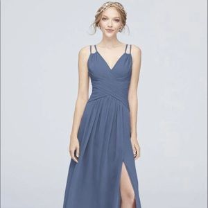 Plunging v-neck crinkle chiffon dress (Steel Blue)